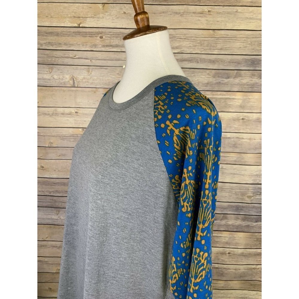 Lularoe Plus 2X Randy Raglan Gray Rounded Hem Blue - Picture 4 of 9